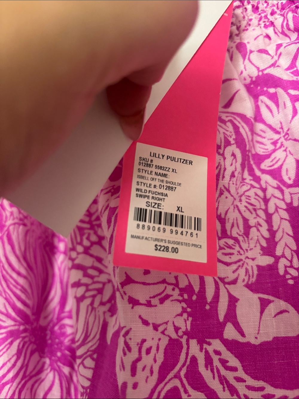 Lilly Pulitzer Hot Pink Botanical Off-Shoulder Maxi Dress with Tie - Picture 3 of 4